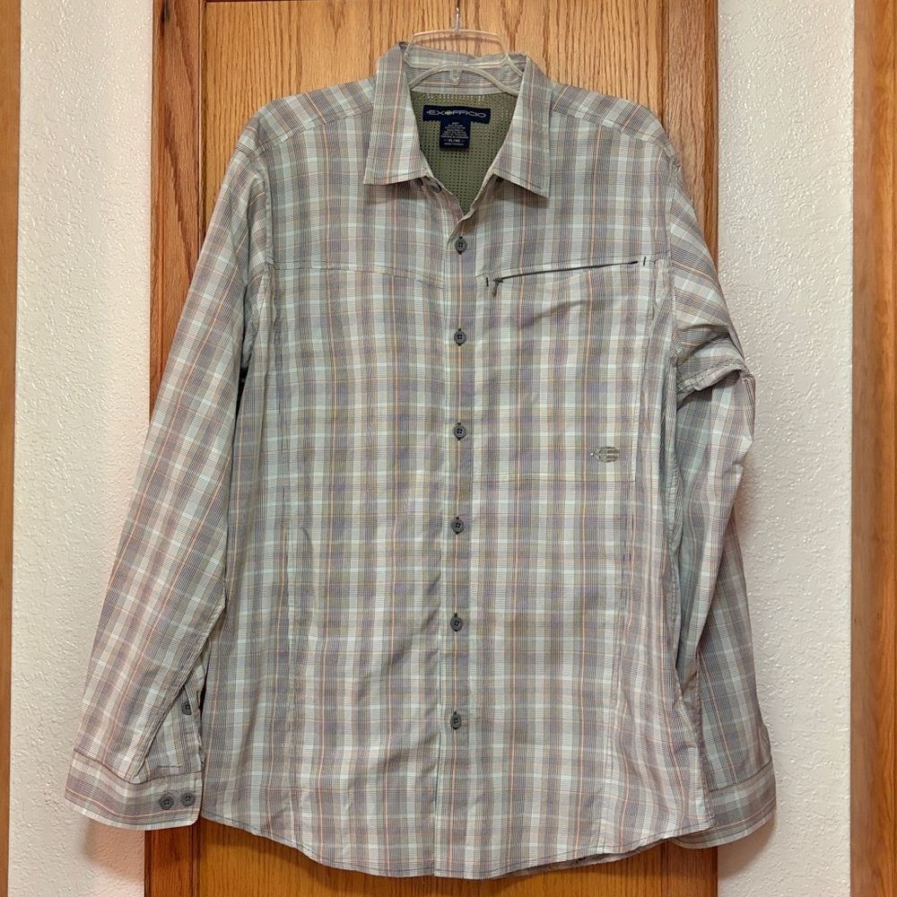 ExOfficio DRYFLY FLEX Long Sleeve Button Down Fishing Shirt Ventilated UPF